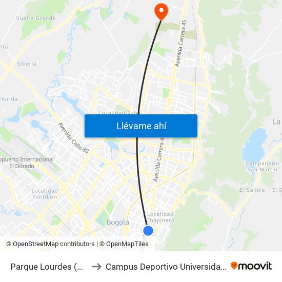 Parque Lourdes (Ak 13 - Cl 63a) (B) to Campus Deportivo Universidad Santo Tomás De Aquino map