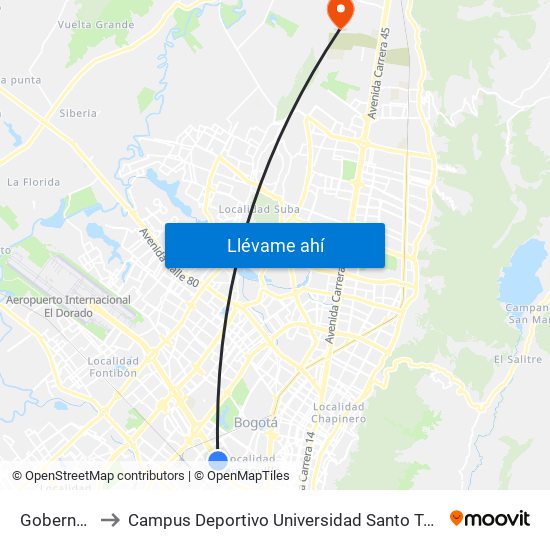 Gobernación to Campus Deportivo Universidad Santo Tomás De Aquino map