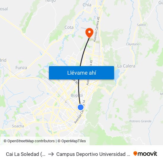 Cai La Soledad (Ak 24 - Cl 40) to Campus Deportivo Universidad Santo Tomás De Aquino map