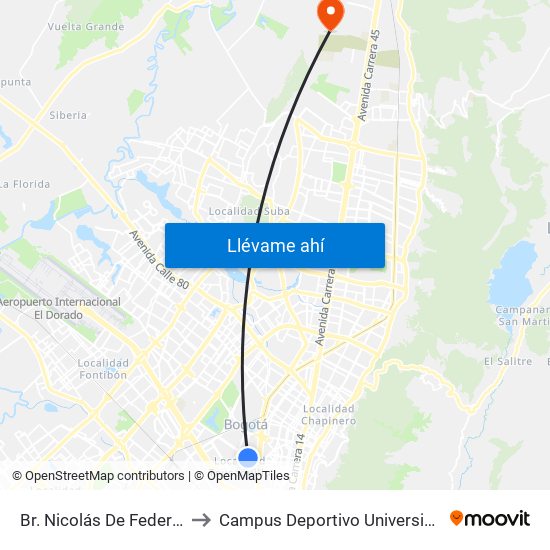 Br. Nicolás De Federmán (Ac 53 - Kr 37a) to Campus Deportivo Universidad Santo Tomás De Aquino map