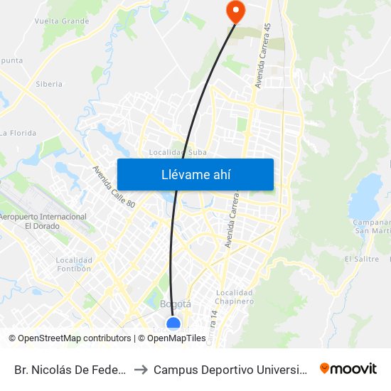 Br. Nicolás De Federmán (Ac 53 - Kr 46) to Campus Deportivo Universidad Santo Tomás De Aquino map