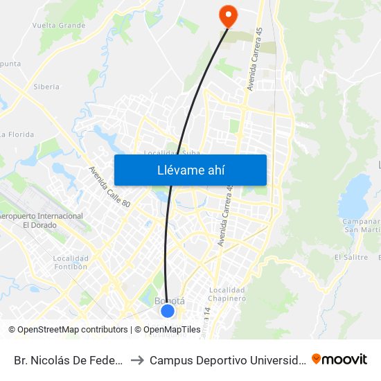 Br. Nicolás De Federmán (Ak 50 - Cl 59) to Campus Deportivo Universidad Santo Tomás De Aquino map