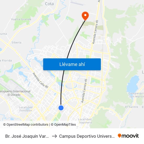 Br. José Joaquín Vargas (Ak 68 - Cl 67g) (A) to Campus Deportivo Universidad Santo Tomás De Aquino map
