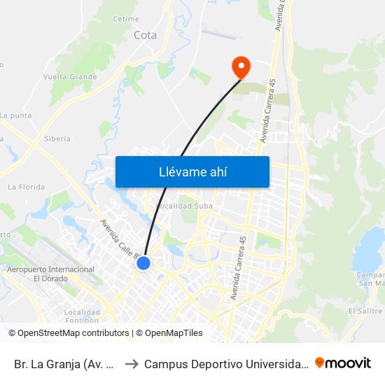 Br. La Granja (Av. C. De Cali - Cl 76a) to Campus Deportivo Universidad Santo Tomás De Aquino map