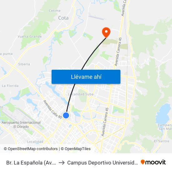 Br. La Española (Av. C. De Cali - Dg 84a) to Campus Deportivo Universidad Santo Tomás De Aquino map