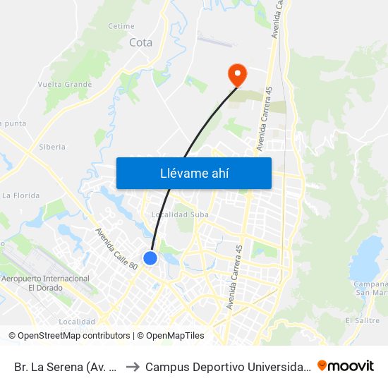 Br. La Serena (Av. C. De Cali - Ac 90) to Campus Deportivo Universidad Santo Tomás De Aquino map