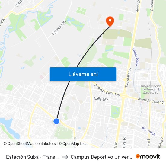 Estación Suba - Transversal 91 (Ak 91 - Ac 145) to Campus Deportivo Universidad Santo Tomás De Aquino map