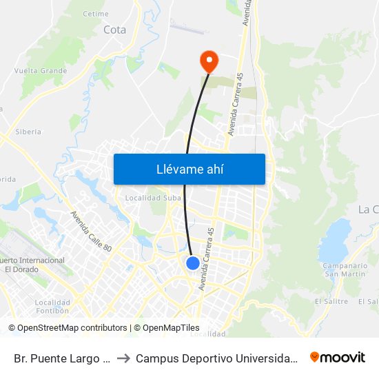 Br. Puente Largo (Kr 53 - Cl 107) to Campus Deportivo Universidad Santo Tomás De Aquino map