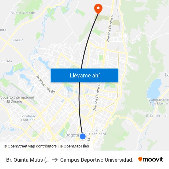 Br. Quinta Mutis (Ak 24 - Cl 63c) to Campus Deportivo Universidad Santo Tomás De Aquino map