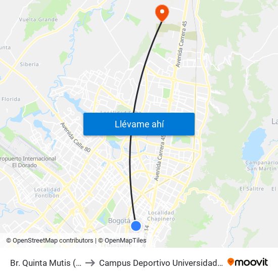 Br. Quinta Mutis (Ak 24 - Cl 63a) to Campus Deportivo Universidad Santo Tomás De Aquino map