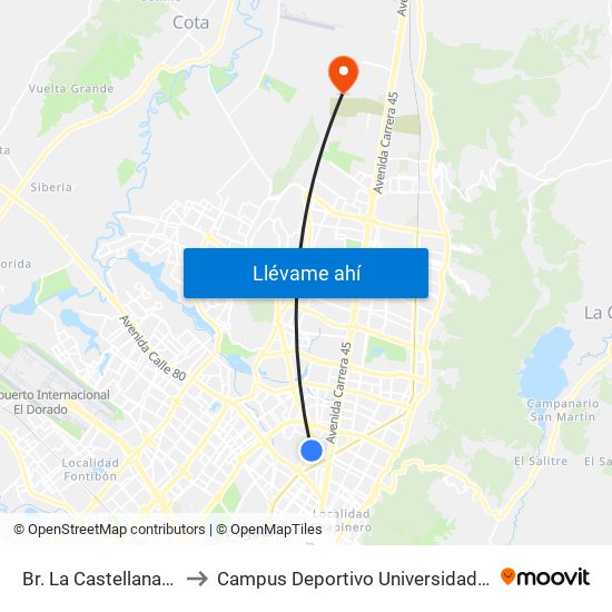 Br. La Castellana (Ak 50 - Cl 91) to Campus Deportivo Universidad Santo Tomás De Aquino map