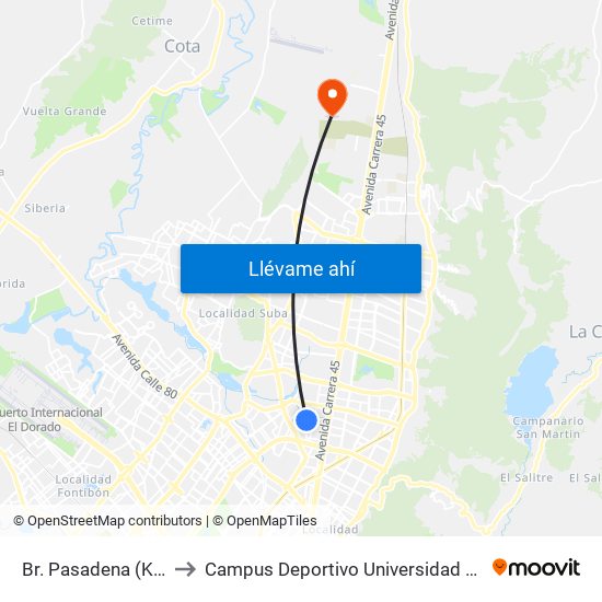 Br. Pasadena (Kr 53 - Cl 107) to Campus Deportivo Universidad Santo Tomás De Aquino map