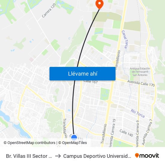 Br. Villas III Sector (Av. Villas - Cl 129) to Campus Deportivo Universidad Santo Tomás De Aquino map