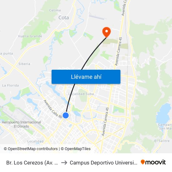 Br. Los Cerezos (Av. C. De Cali - Cl 82a Bis) to Campus Deportivo Universidad Santo Tomás De Aquino map