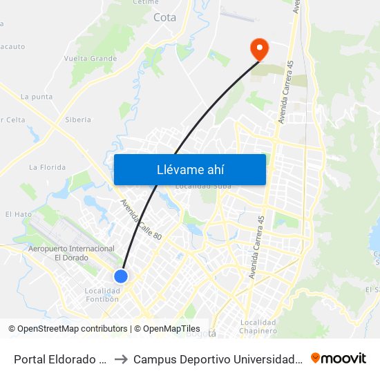 Portal Eldorado (Ac 26 - Tv 93) to Campus Deportivo Universidad Santo Tomás De Aquino map