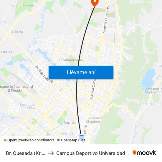 Br. Quesada (Kr 17 - Cl 51) (A) to Campus Deportivo Universidad Santo Tomás De Aquino map