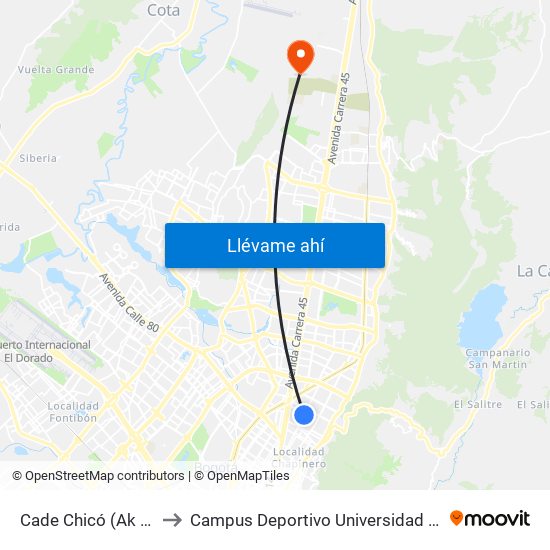 Cade Chicó (Ak 15 - Cl 90) (A) to Campus Deportivo Universidad Santo Tomás De Aquino map