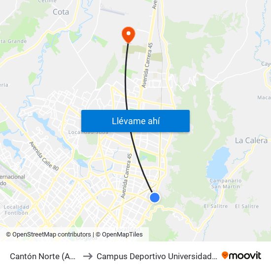 Cantón Norte (Ak 7 - Cl 104) (A) to Campus Deportivo Universidad Santo Tomás De Aquino map