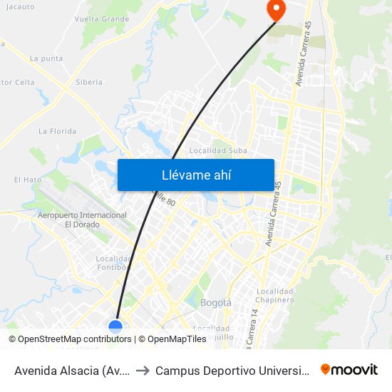 Avenida Alsacia (Av. Boyacá - Cl 11a) (A) to Campus Deportivo Universidad Santo Tomás De Aquino map