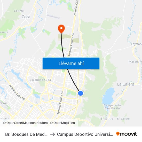 Br. Bosques De Medina (Ak 7 - Cl 132) (A) to Campus Deportivo Universidad Santo Tomás De Aquino map