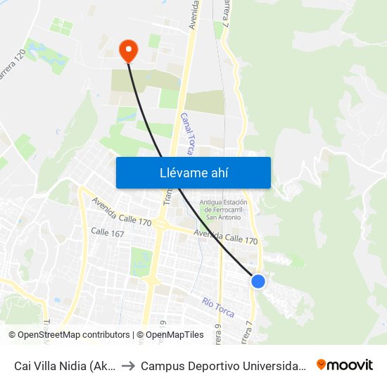 Cai Villa Nidia (Ak 7 - Cl 162a) (A) to Campus Deportivo Universidad Santo Tomás De Aquino map