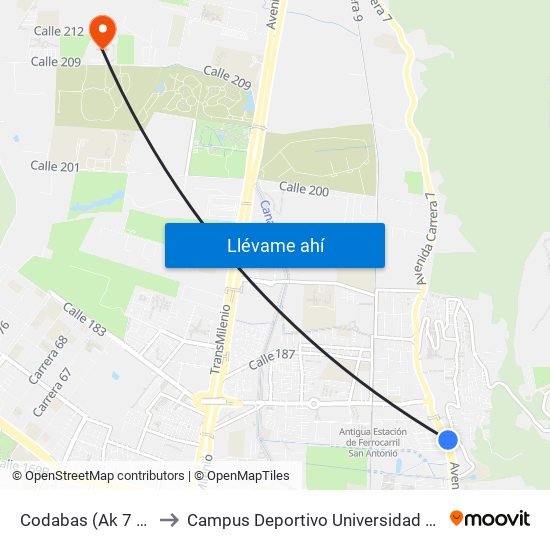 Codabas (Ak 7 - Cl 181a) (A) to Campus Deportivo Universidad Santo Tomás De Aquino map
