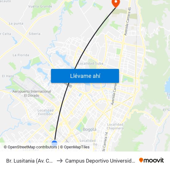 Br. Lusitania (Av. Centenario - Ak 68d) to Campus Deportivo Universidad Santo Tomás De Aquino map