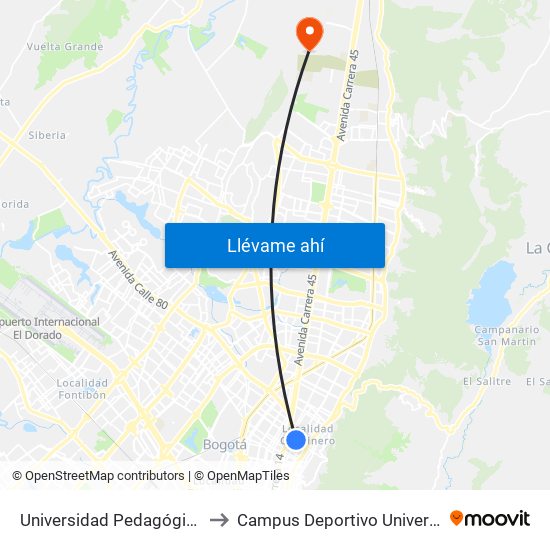 Universidad Pedagógica Nacional (Ac 72 - Ak 11) to Campus Deportivo Universidad Santo Tomás De Aquino map