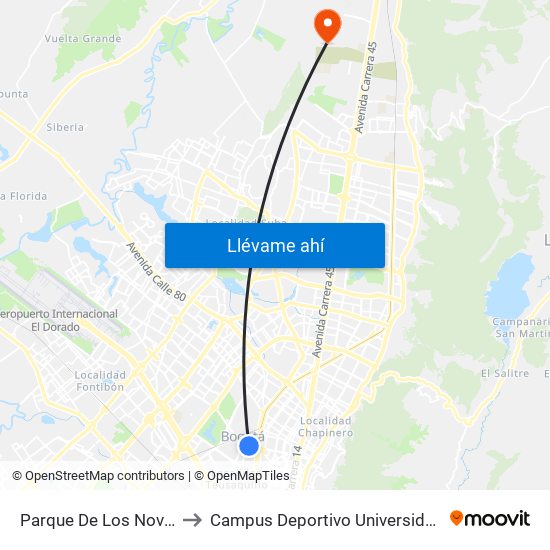 Parque De Los Novios (Ac 63 - Kr 45) to Campus Deportivo Universidad Santo Tomás De Aquino map