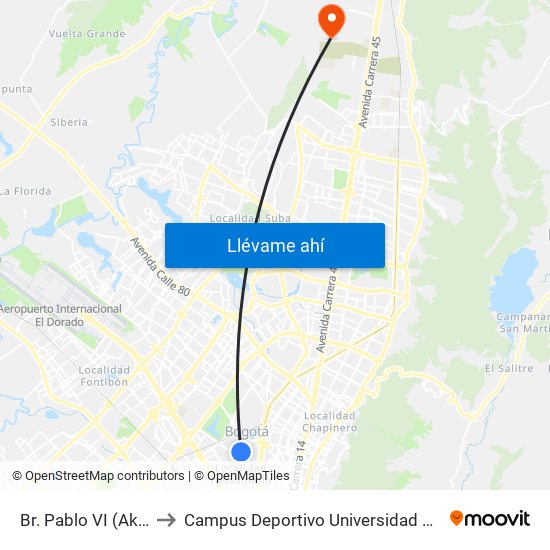 Br. Pablo VI (Ak 50 - Cl 57d) to Campus Deportivo Universidad Santo Tomás De Aquino map