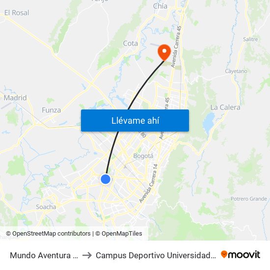 Mundo Aventura (Ac 3 - Kr 71c) to Campus Deportivo Universidad Santo Tomás De Aquino map