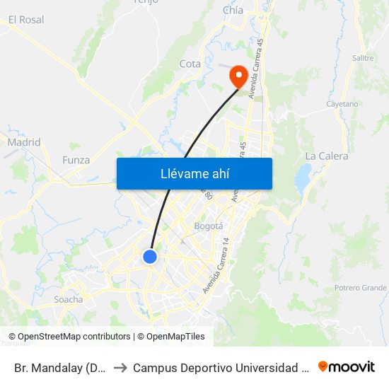 Br. Mandalay (Dg 5a - Kr 72a) to Campus Deportivo Universidad Santo Tomás De Aquino map