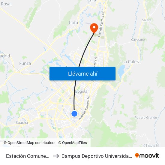 Estación Comuneros (Ac 6 - Ak 30) to Campus Deportivo Universidad Santo Tomás De Aquino map