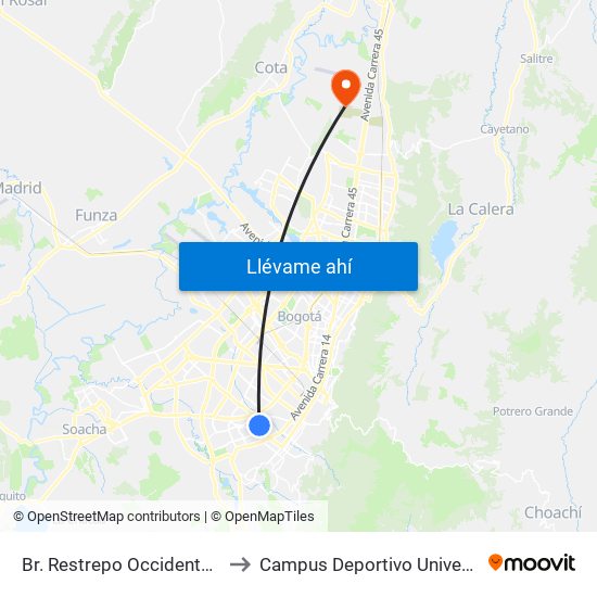 Br. Restrepo Occidental (Av. 1 De Mayo - Kr 26) (A) to Campus Deportivo Universidad Santo Tomás De Aquino map