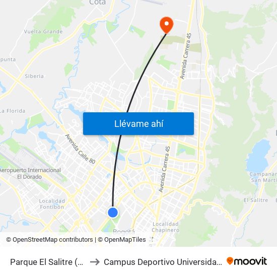 Parque El Salitre (Ak 68 - Ac 63) (A) to Campus Deportivo Universidad Santo Tomás De Aquino map