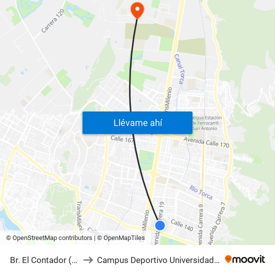 Br. El Contador (Ak 19 - Cl 135) to Campus Deportivo Universidad Santo Tomás De Aquino map