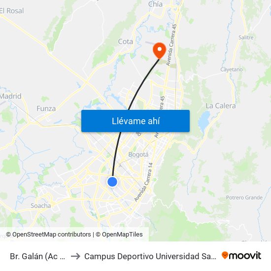 Br. Galán (Ac 3 - Kr 56a) to Campus Deportivo Universidad Santo Tomás De Aquino map