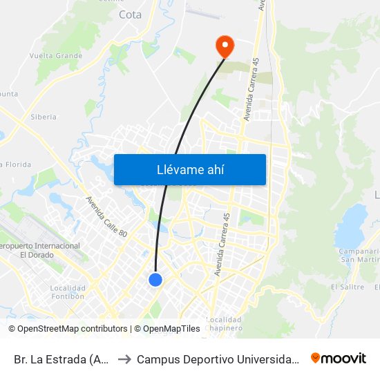 Br. La Estrada (Ac 72 - Kr 69) (A) to Campus Deportivo Universidad Santo Tomás De Aquino map