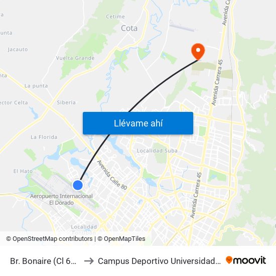 Br. Bonaire (Cl 64 - Kr 112c) (A) to Campus Deportivo Universidad Santo Tomás De Aquino map