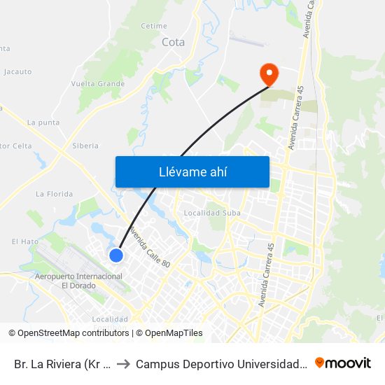 Br. La Riviera (Kr 111c - Cl 70b) to Campus Deportivo Universidad Santo Tomás De Aquino map