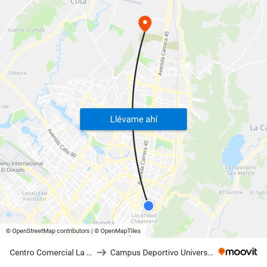 Centro Comercial La Cabrera (Ac 85 - Ak 11) to Campus Deportivo Universidad Santo Tomás De Aquino map