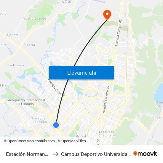 Estación Normandía (Ac 26 - Kr 74) to Campus Deportivo Universidad Santo Tomás De Aquino map