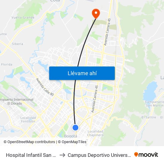 Hospital Infantil San José (Ac 68 - Kr 52) (A) to Campus Deportivo Universidad Santo Tomás De Aquino map