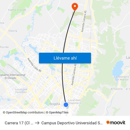 Carrera 17 (Cl 66 - Kr 17) to Campus Deportivo Universidad Santo Tomás De Aquino map