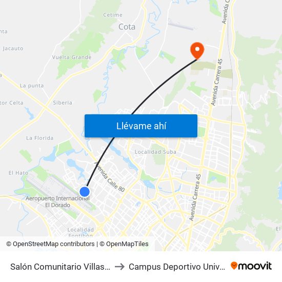 Salón Comunitario Villas Del Dorado (Kr 110 Bis - Cl 65b) to Campus Deportivo Universidad Santo Tomás De Aquino map