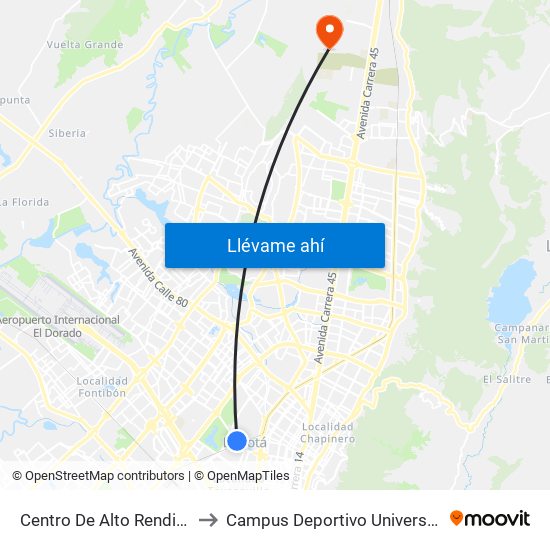 Centro De Alto Rendimiento (Ac 63 - Tv 59a) to Campus Deportivo Universidad Santo Tomás De Aquino map