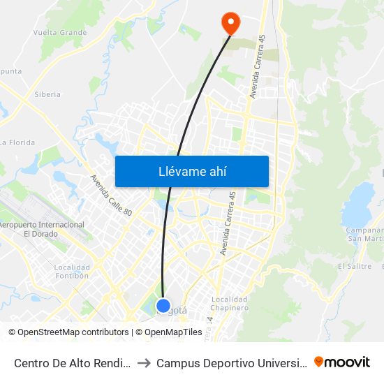 Centro De Alto Rendimiento (Ac 63 - Ak 60) to Campus Deportivo Universidad Santo Tomás De Aquino map