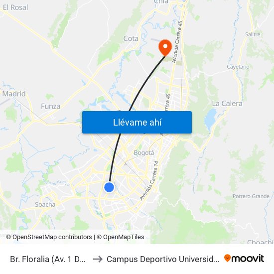 Br. Floralia (Av. 1 De Mayo - Kr 68d) (A) to Campus Deportivo Universidad Santo Tomás De Aquino map