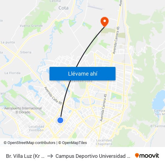 Br. Villa Luz (Kr 77a - Cl 65a) to Campus Deportivo Universidad Santo Tomás De Aquino map