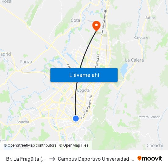 Br. La Fragüita (Ac 1 - Kr 25a) to Campus Deportivo Universidad Santo Tomás De Aquino map